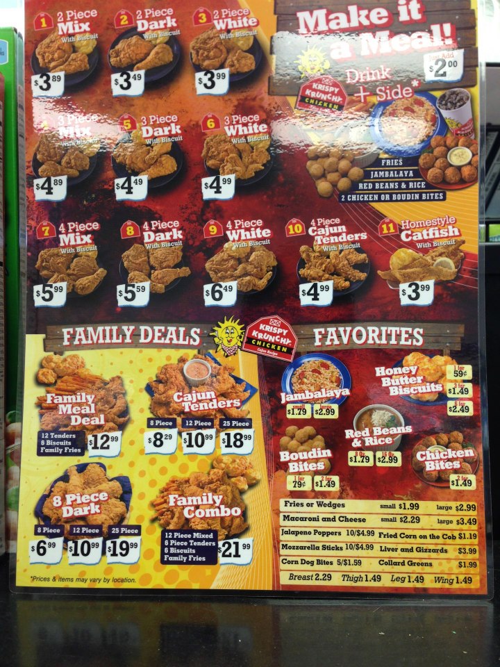 Krispy Krunchy Chicken Menu