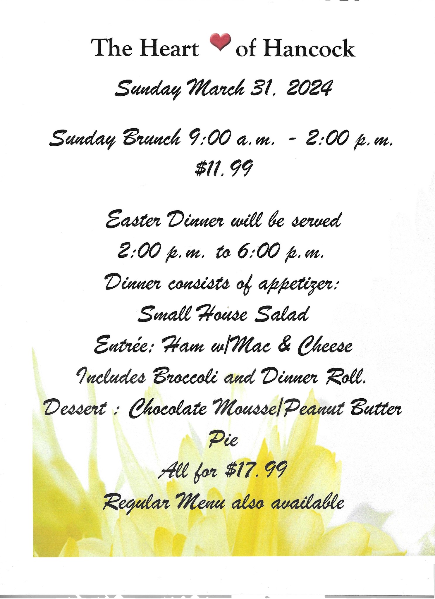 Hancock Oasis BBQ Menu