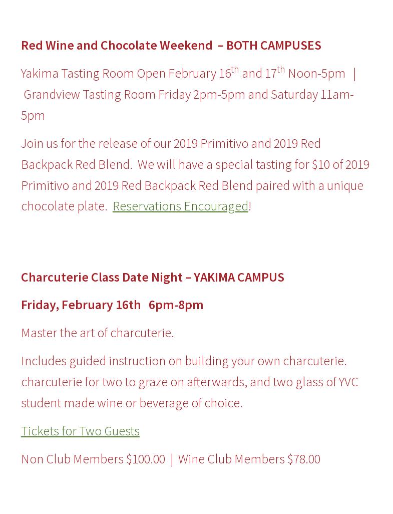 Yakima Valley Vintners Menu