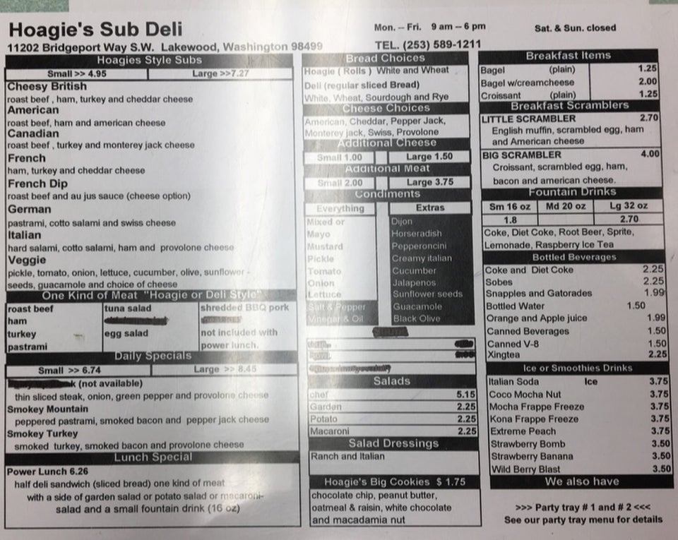 Bridgeport Center Menu