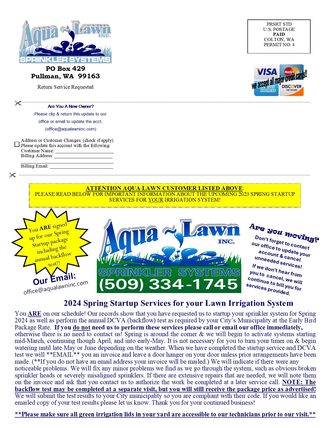 Aqua Lawn, Inc. Box 429, Pullman Washington 99163