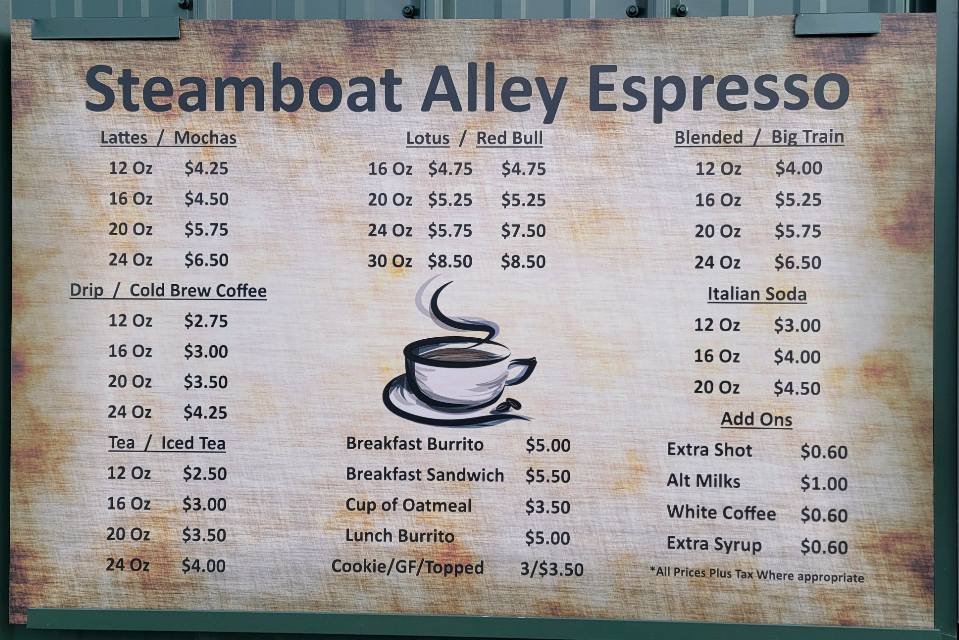 Steamboat Alley Espresso Menu