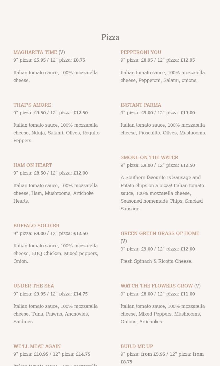 The Barley Mow Public House Menu