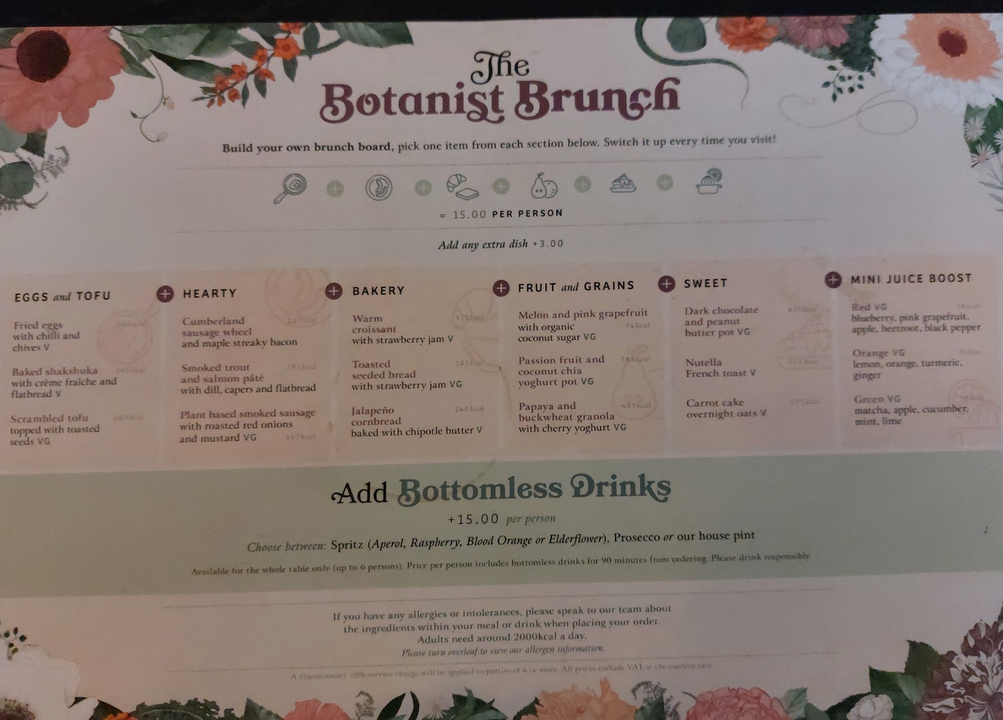 The Botanist Cardiff Menu