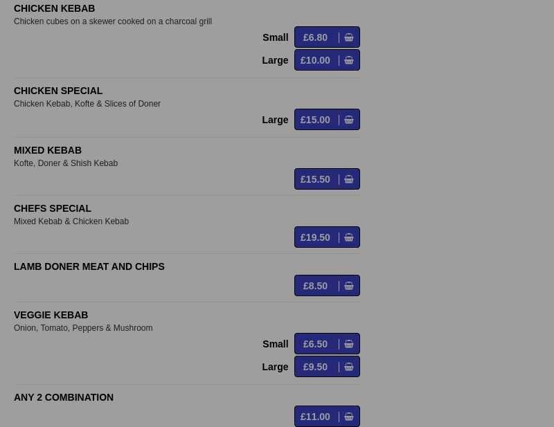 Chandos Kebab & Burger House Menu