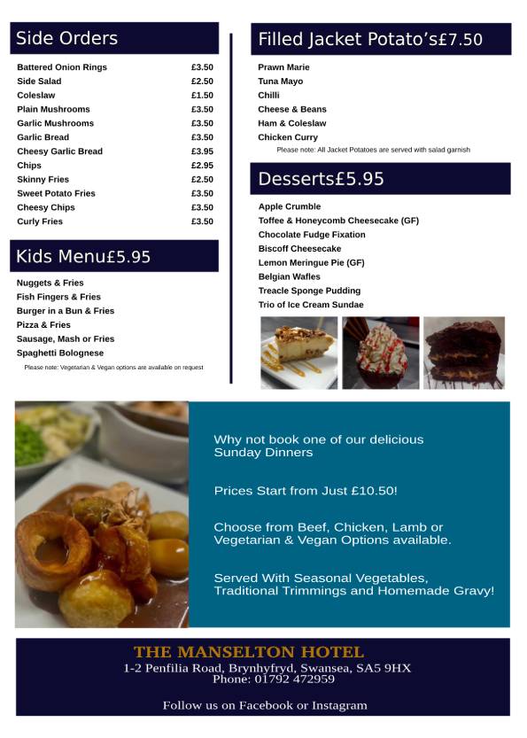 The Manselton Hotel Menu