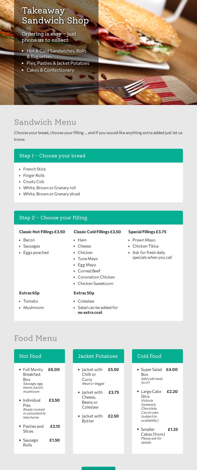 Granny’s Sandwich Shop Menu