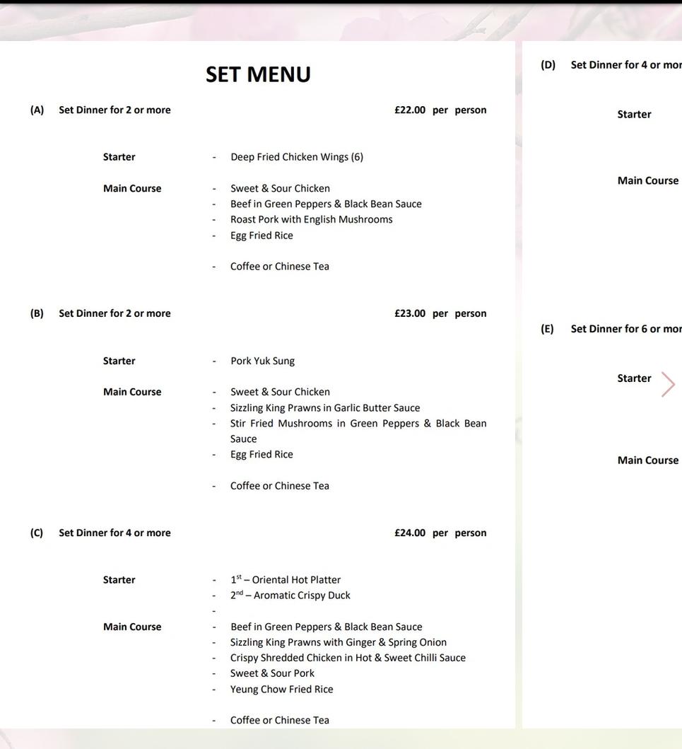 Oriental Takeaway Menu