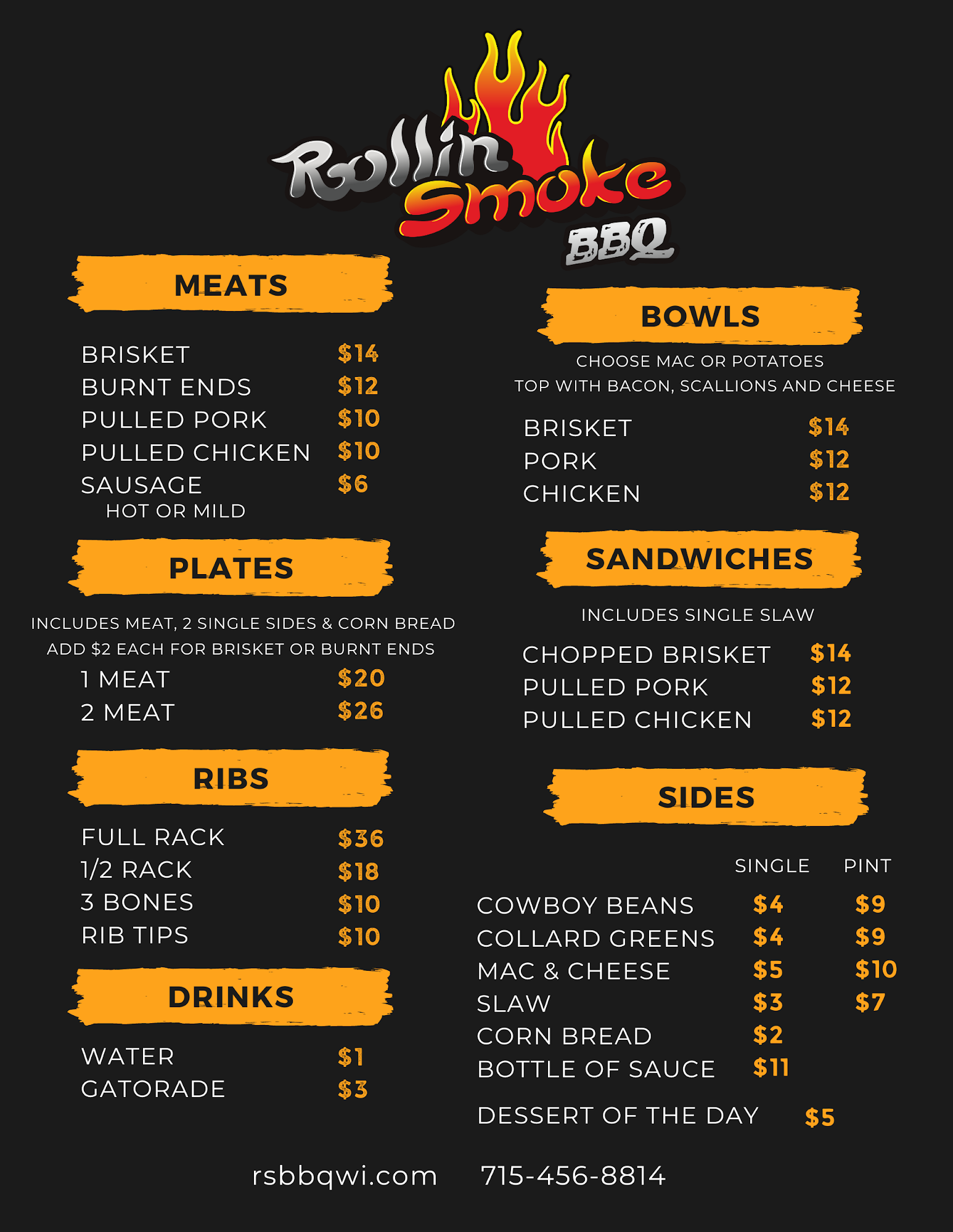Rollin' Smoke BBQ Menu