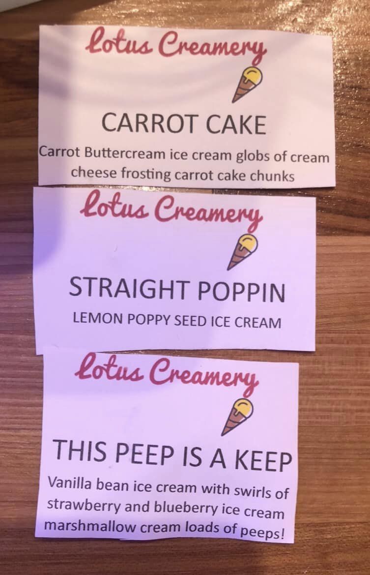 Lotus Creamery Menu