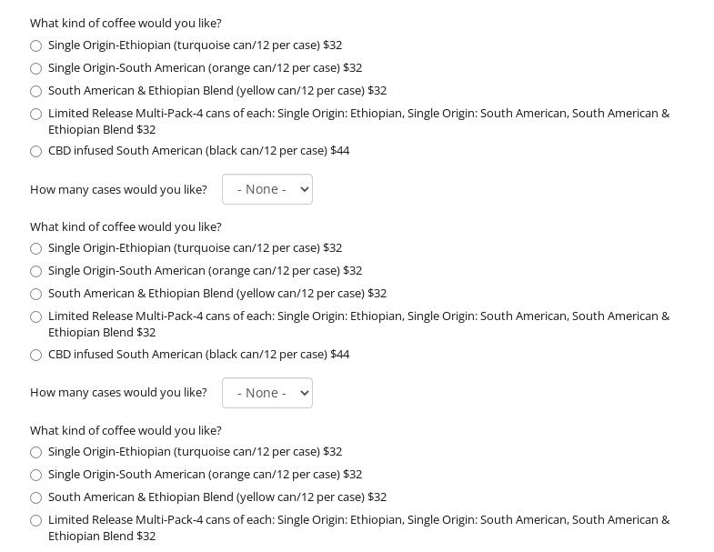 Cadence Cold Brew Coffee Menu