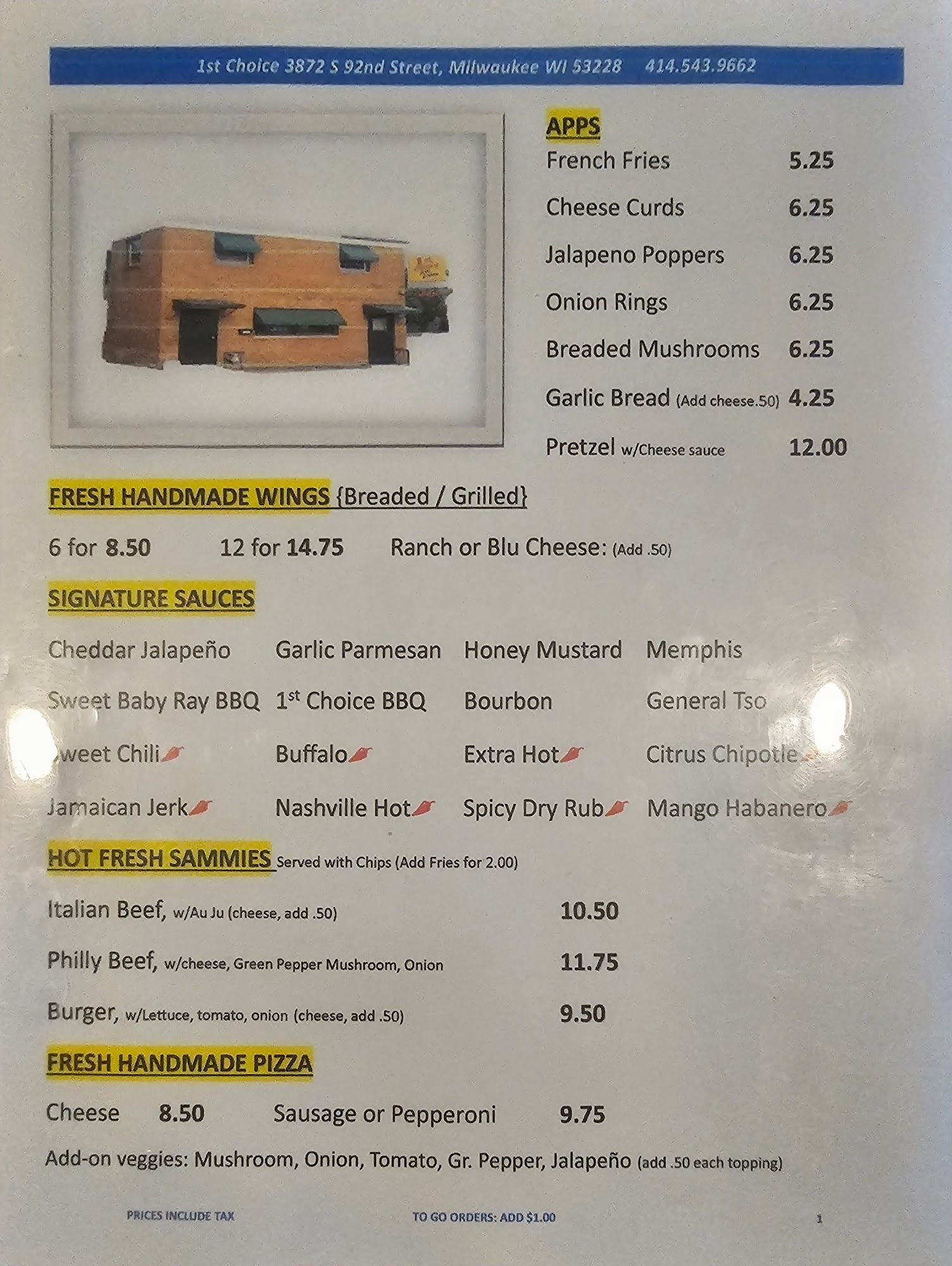 First Choice Menu