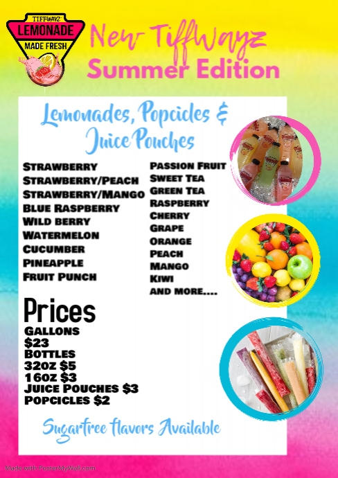 TiffWayz Lemonades Menu