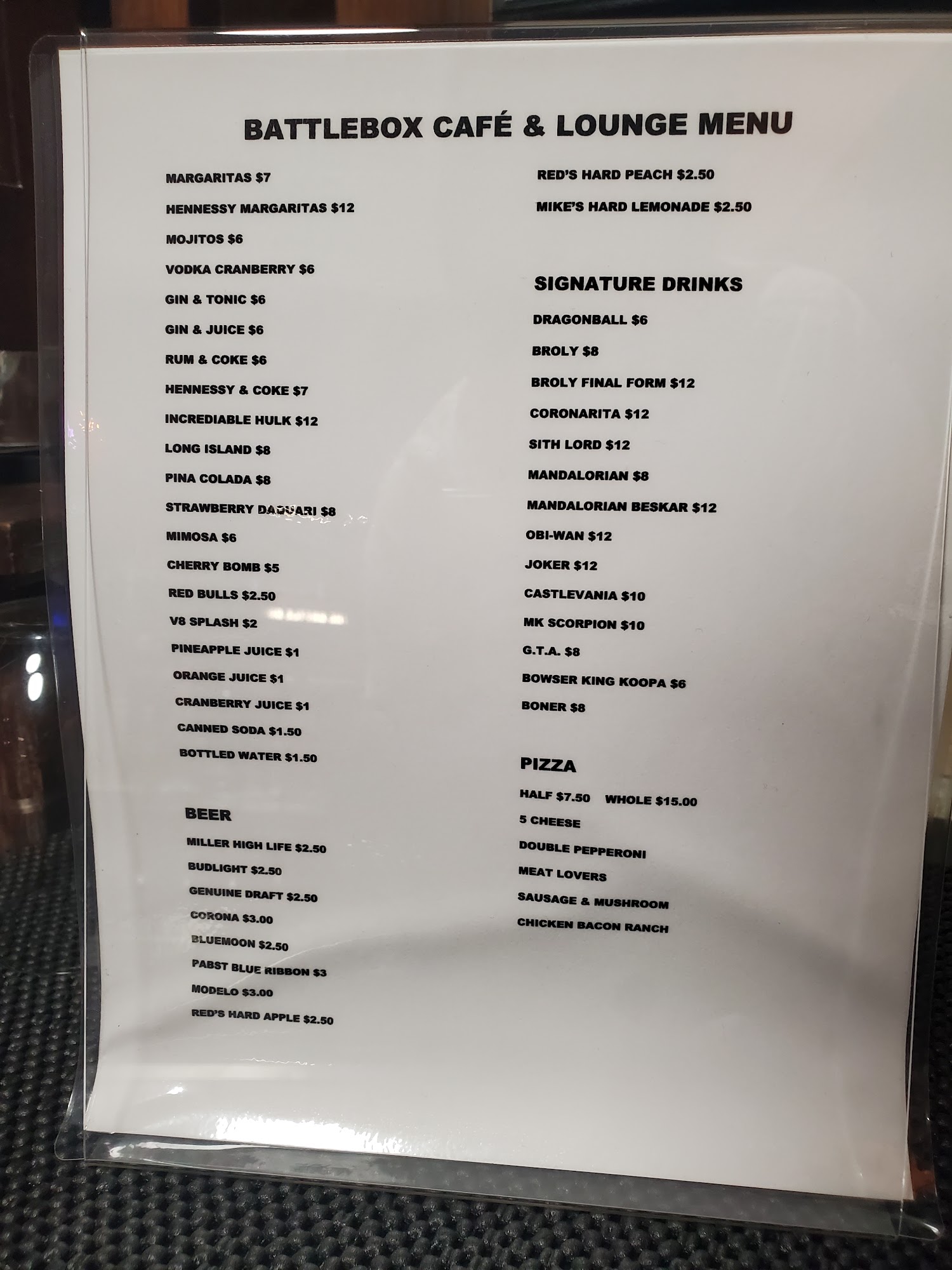 Battlebox Cafe & Lounge Menu