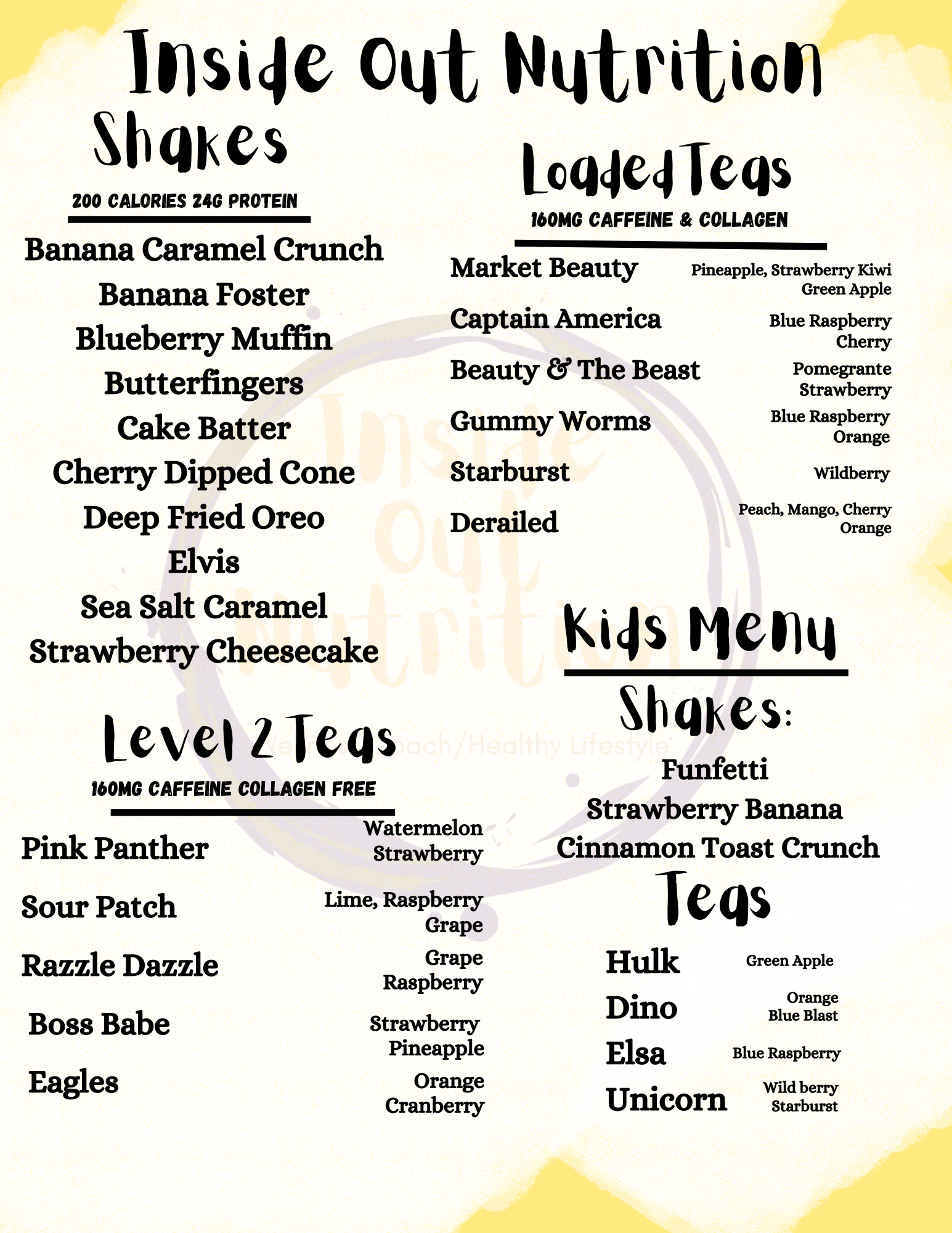 Inside Out Nutrition Menu