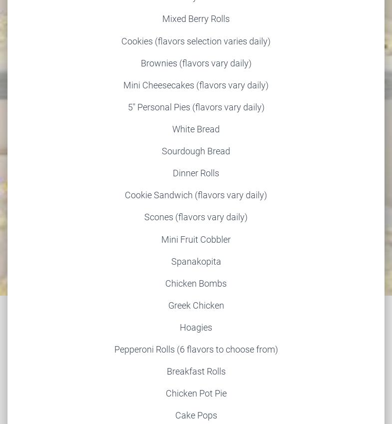 Mountain State Cakes Bakery Menu