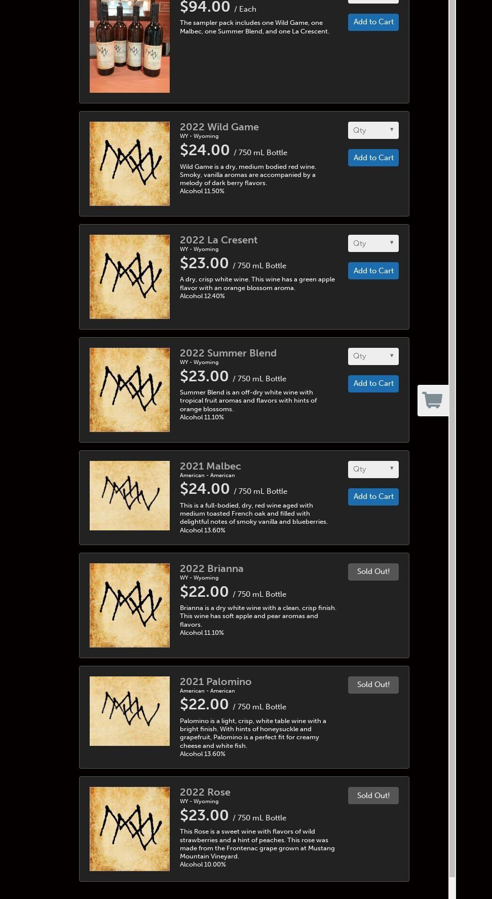 Mustang Mountain Vineyard Menu